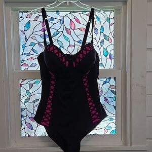 Torrid Black and Pink Bra with Lace-Up Detail